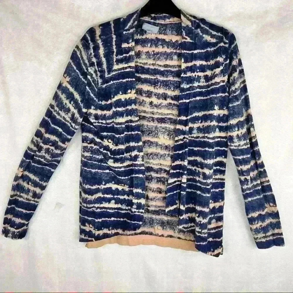 MAGNOLIA GRACE Linen Cotton Blend Space Blue Tye Dye Open Front Cardigan Sz L